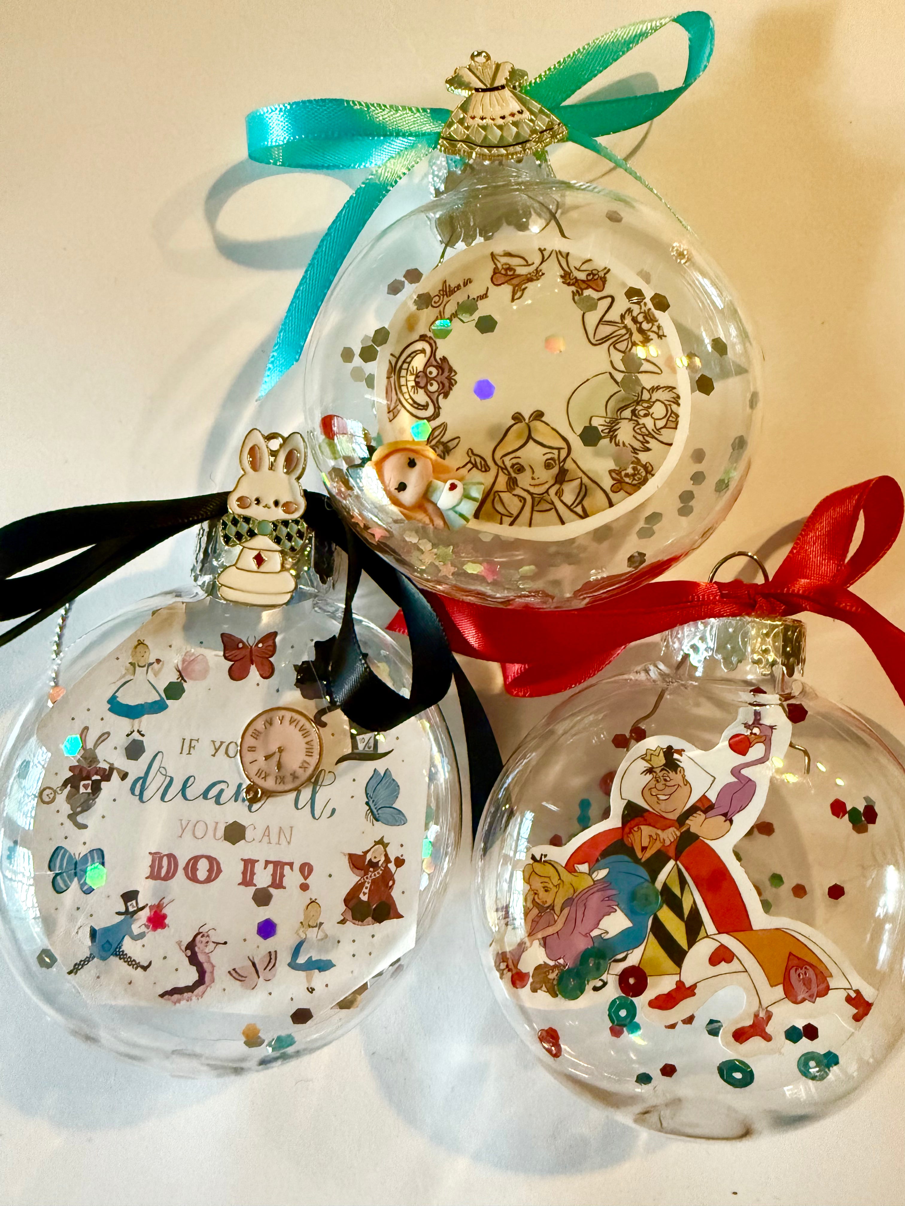 Alice in Wonderland set of 3 ornaments
